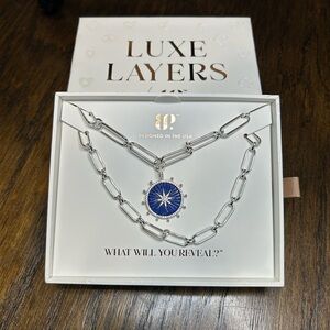 Silver luxe layer Necklace with Blue Pendant